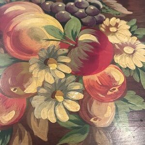 Vintage folk art Robinhood Ware USA Inc hand painted wooden tray.  16”.